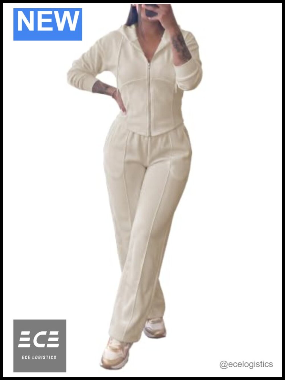 HBQ Women's 2 Piece Tracksuit Full Zip Hoodie Wide Leg Pants Set Cotton